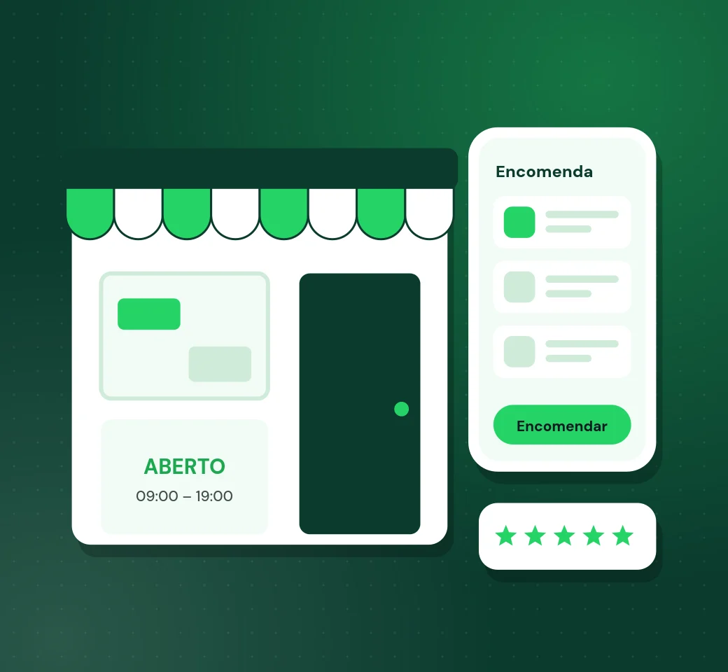 Loja e restaurante com encomendas online e horário de abertura