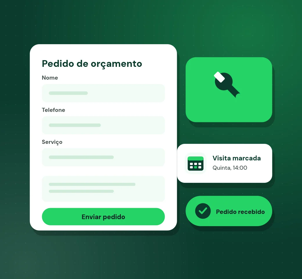 Pedido de orçamento online e visita marcada para empresas de serviços